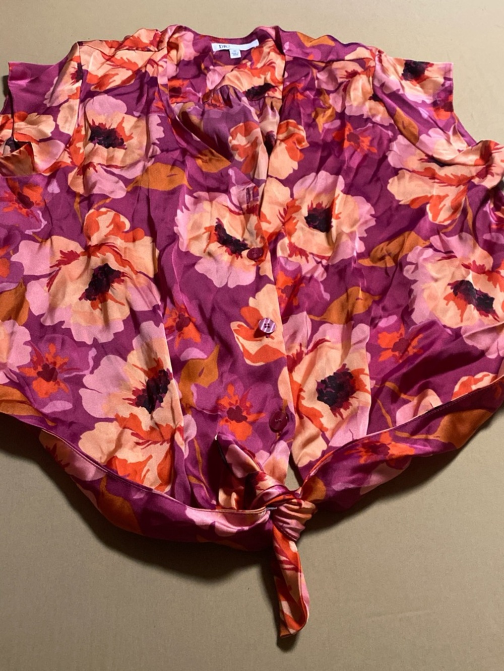 DR2 Floral Satin Blouse in Magenta and Peach